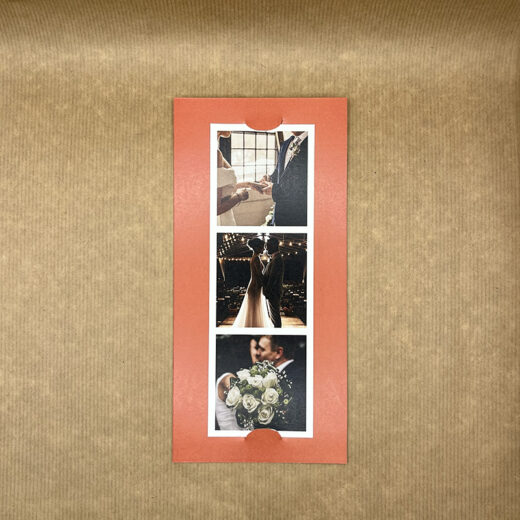 Remerciement de mariage sous forme d'un carton R°V° et d'un bandeau photo dans la collection morderne "Capri"