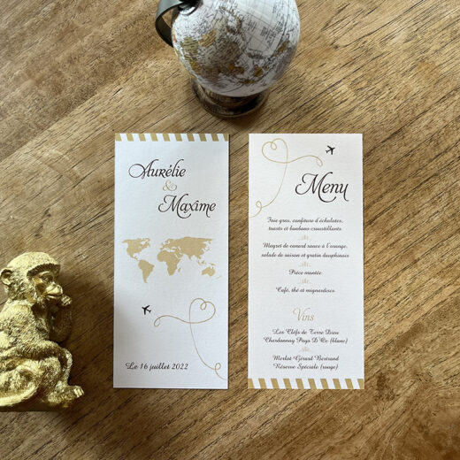 Menu de mariage au design voyage choc de la collection Galapagos