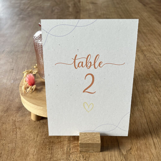 Nom de table sous forme de carton de mariage de la collection colorée et intemporelle "Komodo"